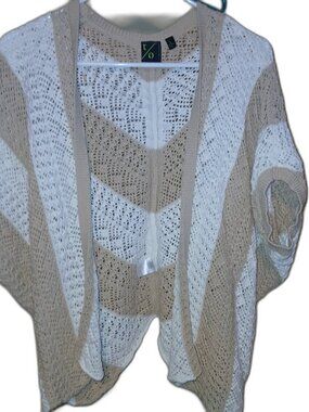 T/O Sweaters Tan White Chevron Open Knit Cardigan Shrug Size L